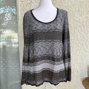 DEMOCRACY Striped Knit Sweater in Gray and Brown SIZE XL